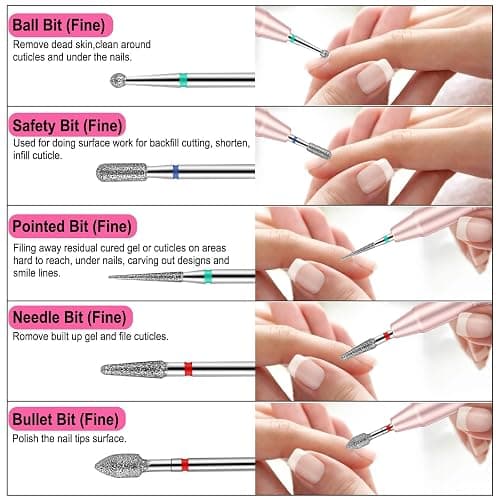 Cellentool 25Pcs Nail Drill Bits Set with Storage Box, 3/32 Inch Tungsten Ceramic Diamond Carbide Nail Drill Bits for Acrylic Gel Polish, Cuticle Efile Remover for Manicure Pedicure thumbnail 5