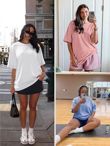 ATHMILE Womens Oversized T Shirts Loose Fit Crewneck Short Sleeve Tops Summer Casual Blouse Y2K 2026 Basic Tee Beach thumbnail 2