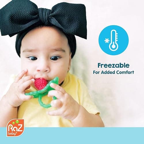 RaZbaby RaZberry Silicone Teether Pacifier – Teething Relief for Infants, Food-Grade, BPA-Free, Hands-Free Design, Natural Berrybumps Fruit Texture for Sensory Development, Freezable – Black thumbnail 7