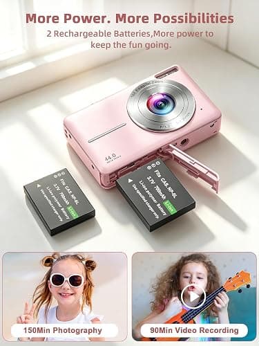 Camkory Digital Camera FHD 1080P with 32G Card 16X Zoom Easy for Kids Pink | Compact camera with anti-shake, Includes 2 batteries & charger. Perfect for parties, trips, birthdays gift from parents. thumbnail 7