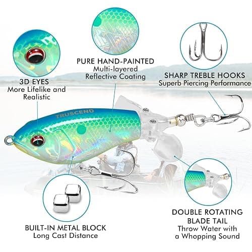 TRUSCEND Popobait Easy Catch Fishing Lures with BKK Hooks, Instant Startup, Longer Cast, Balanced Spray/Sound/Swim, Plopper Topwater Lures for Bass, Trout, Pike, Walleye, Freshwater Saltwater Fishing thumbnail 2