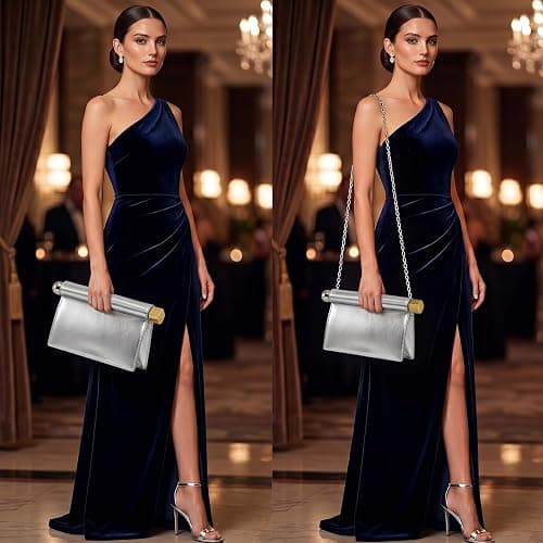 louceko Evening Bag Clutch Purse for Women Formal Wedding Party | Vegan PU leather, designer rolled magnetic closure & metal rod decoration, removable chain for shoulder or crossbody wear thumbnail 6