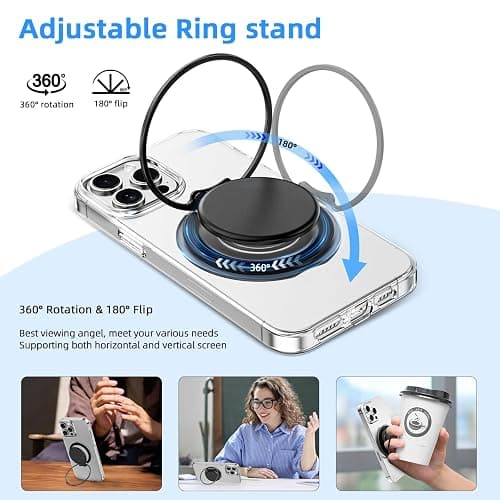 AUROX for MagSafe Phone Grip, Magnetic Phone Grips [Comfortable Grip], Expandable Collapsible Phone Grip Stand Holder with Adjustable Kickstand, for iPhone 16 15 14 13 12 Series,Transparent Pink thumbnail 4