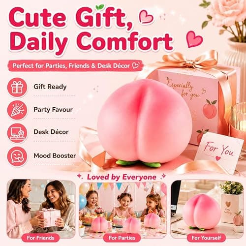Squeezy Peach Squishy Jumbo, Giant Slow Rising Peach Stress Ball (6" 1pc) | Peach Peach Toys Slow Rising Soft Peach Fruit Toy, Stress Relief Squishy thumbnail 6
