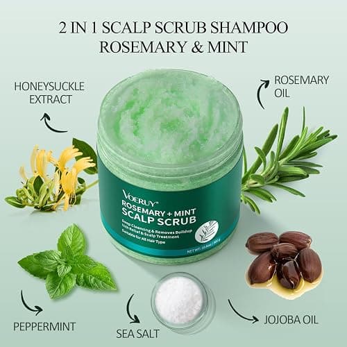 VOERUY Scalp Scrub, Rosemary Scalp Exfoliator Scrub Shampoo, 2-in-1 Scalp Treatment with Mint Oil, Hair Treatment to Clarify and Remove Build Up with Silicone Scalp Massager, 10.6oz/300g thumbnail 2