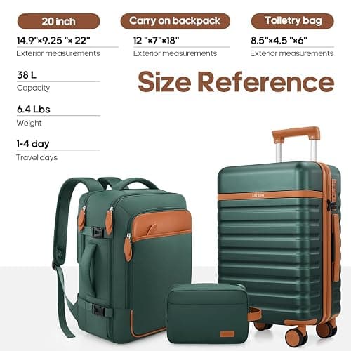 UKEIN Luggage Sets 3Piece, Carry On Luggage 20in Suitcase Set With Backpack | Carry On Suitcase with Spinner Wheels,PC Durable Hardside with TSA Lock,YKK Zippers,22x14x9 Airline Approved For Travel thumbnail 8