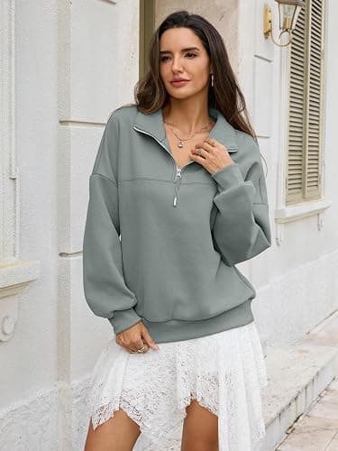 EasyGala Womens Oversized Quarter Zip Sweatshirts Fleece Half Zipper Pullover Tops Fall Fashion Outfits Clothes 2026 thumbnail 2
