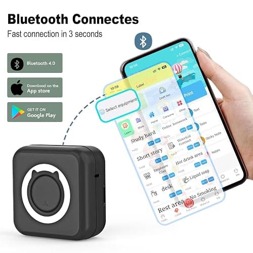 HUIJUTCHEN Mini Pocket Printer Portable Thermal Photo Printer with 10 Rolls Printing Paper for Android or iOS APP, Bluetooth Inkless Printer Labler Maker (Black) thumbnail 7