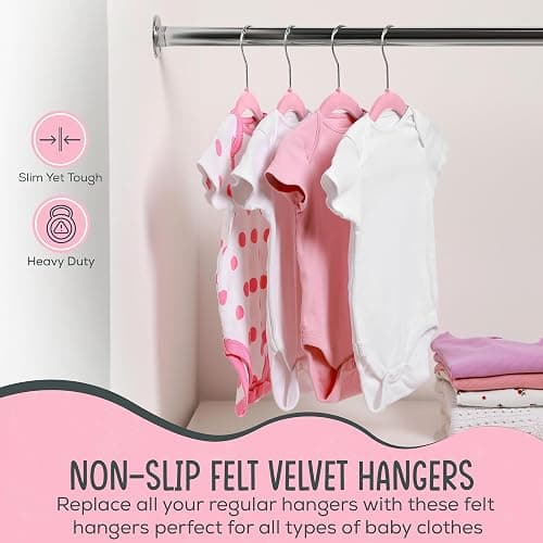 TechZoo 50 Premium Baby Velvet Hangers - 11.8 Inches Non-Slip & Ultra-Slim Baby Hangers for Space-Saving & Children Clothes - 360 Swivel Hook, Strong & Durable Infant & Toddler Clothes Hanger - Pink thumbnail 4