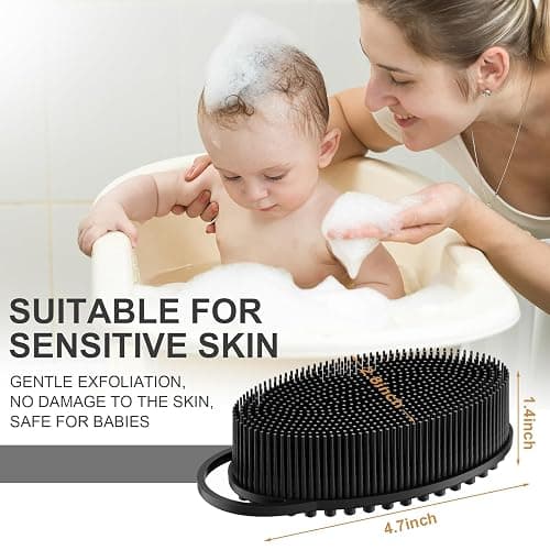 Metene Silicone Exfoliating Body Scrubber with Loop, Body Scrubber for Men and Women, Silicone Loofah for Shower, Soft Silicone for Shower and Bath Skincare Routine (Black) thumbnail 5