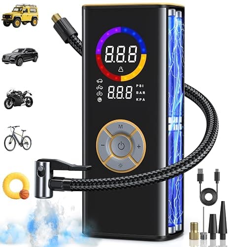 Tire Inflator Portable Air Compressor, 150 PSI Cordless Air Pump for Car Tires with Auto Shut-Off, LED Light and Digital Pressure Gauge, Electric Bike Tire Pump for Cars, Bike, Motorcycle, Ball - Image 1