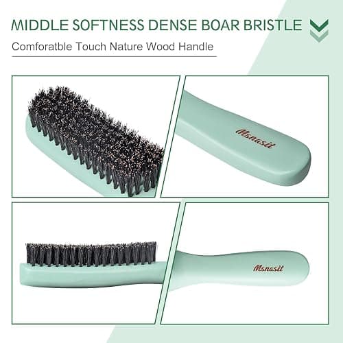 Slick Back Hair Brush, Professional Edge Control Brush, Middle Softness Boar Bristle Wooden Handle Hairbrush Smoothing Frizz & Flyaways, Natural Wood Comb for Thin and Fine Hair (Green) thumbnail 5