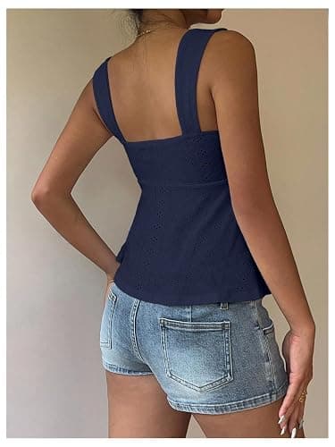 Milumia Women's Eyelet Tie Front Ruched Tank Tops Y2k Going Out Peplum Top | Babydoll, Sexy Slim Fit, Sleeveless, Flowy, Summer, Beach Vacation Outfits, Country Concert thumbnail 3