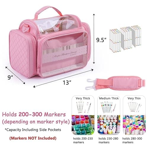 APOFFICE Marker Organizer Case Bag for 200-300 Markers – Large Art Supply Storage Bag with Detachable Dividers, Travel Marker Holder for Alcohol Markers, Brush Pens, Colored Pencils & Craft Supplies thumbnail 2
