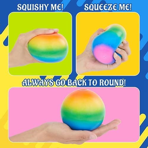 Giant 4-Inch Rainbow Stress Ball -Jumbo Big Squeeze Relief! Fills Your Entire Palm, 2X Larger Than Standard, Ultra-Soft Ball for Deep Stress Relief thumbnail 3