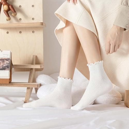 DarkCom 6 Pairs Women's Ruffle Socks Cute Ankle Socks Super Soft Breathable Cool Frilly Socks For Mary Jane Shoes thumbnail 2
