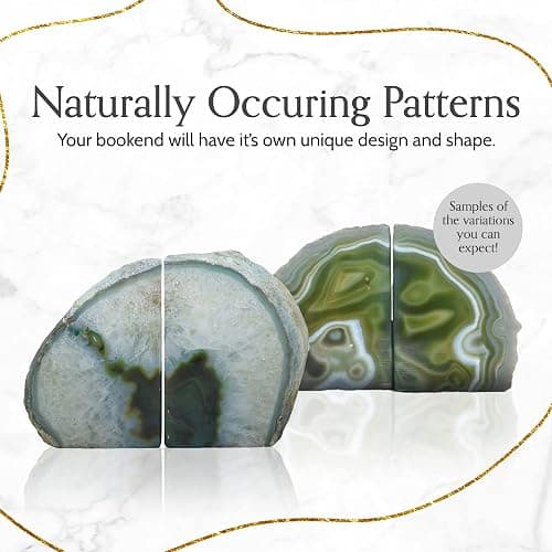 Nature's Decorations Agate Bookends - A Quality Green Geode with Non-Skid Rubber Bumpers for Shelves, Office, Home Decor, Heavy Duty Cute Stone (3-4 LB) thumbnail 5
