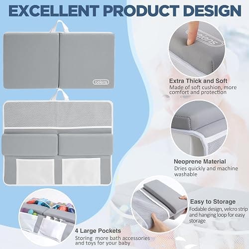 beiens Bath Kneeler and Elbow Rest Pad Set - 1.5'' Comfortable Baby Bath Kneeler Pads, Thick Quick Dry Kneeling Pad Support for Knee& Arm, Large Bathtub Mat with Toy Organizer for Happy Baby Bath Time thumbnail 3