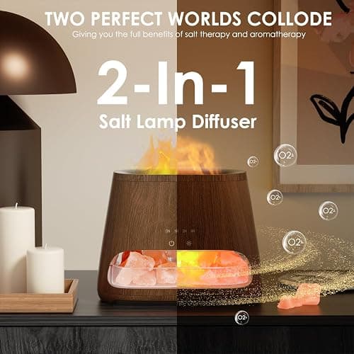 SALKING 2-in-1 Himalayan Salt Lamp Diffuser, Cool Mist Humidifier, Aromatherapy & Himalayan Salt Therapy, 100% Pure Himalayan Salt, Ultrasonic Essential Oil Diffuser with Ambient Glow, 150ml (Dark) thumbnail 3