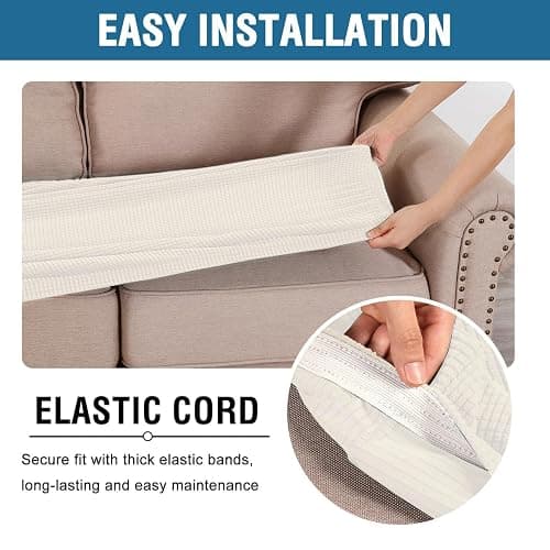 H.VERSAILTEX Super Stretch Individual Seat Cushion Covers Sofa Covers Couch Cushion Covers Slipcover Sets Thick Jacquard Textured Twill Fabric (1 Piece Sofa Cushion Cover, Porcelain White) thumbnail 5