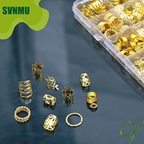 SVNMU 280 Pcs Gold Hair Jewelry for Braids Dreadlock Locs Metal Hair Clips Accessories for Women,Adjustable Hair Cuff Coils Rings Charms Braiding Decoration thumbnail 7