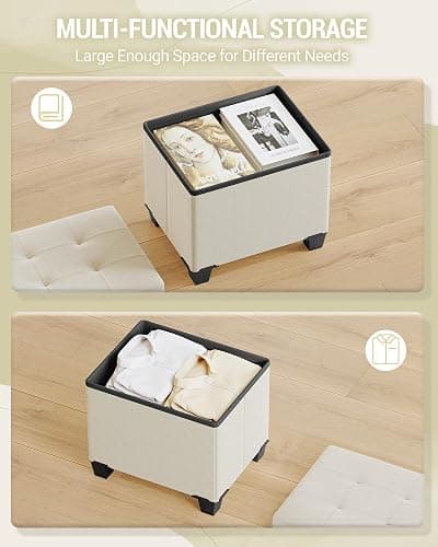 Kerioers Storage Ottoman, Foldable Ottoman Foot Rest, Foot Stool, Bench with Storage, 660 lb Load Capacity, for Living Room, Bedroom, Dorm, Cream White FSS10W01V2 - 12.9"D x 16.1"W x 12.9"H - Cream White thumbnail 5