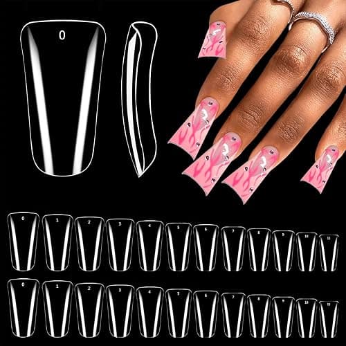 500PCS Duck Nail Tips Full Cover, Clear Duck Fan Flare Nail Tips for Acrylic Nails Professional, Extra Long Duck Nails Press On Duck Feet Style Curved Wide French False Nail for Nail Salon 10 Sizes - Image 1