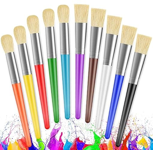 Paint Brushes for Kids, 10 Pcs Big Washable Chubby Toddler Paint Brushes, Easy to Clean & Grip Round and Flat Preschool Paint Brushes with No Shed Bristle for Acrylic Paint, Washable Paint - Image 1