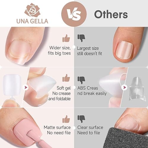 UNA GELLA Toe Nail Tips 504Pcs - Full Cover Matte Squavol Toe Nails Soft Gel Pre-file Gel Toe Nail Tips For Toe Nail Extensions Home DIY Nail Salon Soak Off 15 Sizes thumbnail 4