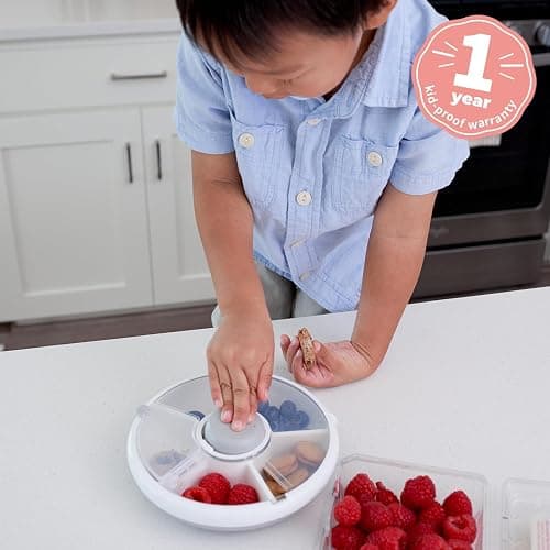 GoBe Kids Small Snack Spinner Flip Bundle with Hand Strap and Sticker Sheet - Reusable Snack Container with 5 Compartment Dispenser and Lid | BPA/PVC Free | Dishwasher Safe | No Spill - Coral Pink thumbnail 2