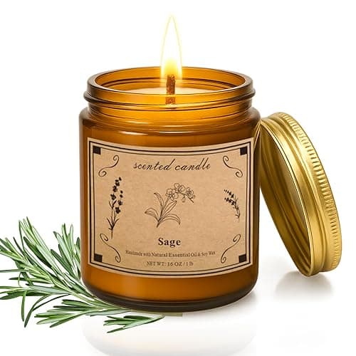 Sage Candles for Cleansing, 16oz Large Jar White Scented Candle, Over 100 Hours of Burn Time, Ideal for Home Decor and Gift - Image 1