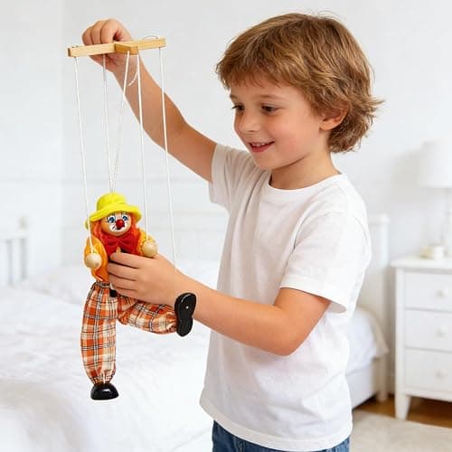 6 Pack Wooden Marionette Puppets Clown Pull String Puppets Movable Hands and Feet Joint Activity for Family Men Women Theater Puppetry Party thumbnail 7