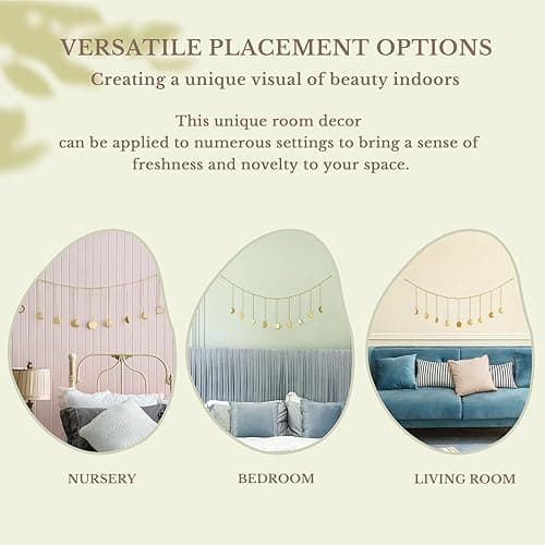 Mkono Moon Phase Wall Hanging Boho Aesthetic Room Decor Metal Moons Garland Hanging Art Bohemian Home Decoration for Girls Room Nursery Bedroom Livingroom Dorm, Ideal, Gold, 50" - Gold - Medium thumbnail 9