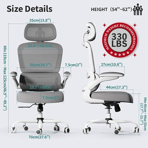 TRALT Office Chair Ergonomic Desk Chair, 330 LBS Home Mesh Office Desk Chairs with Wheels, Comfortable Gaming Chair, High Back Office Chair for Long Hours (White) thumbnail 2