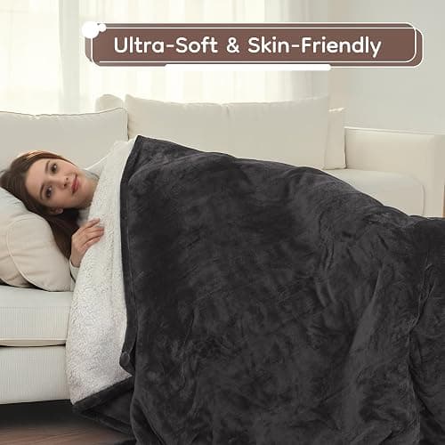 LaffyLo Electric Heated Blanket Full Size - 72"x84", Soft Flannel Heating Blanket, 10 Heating Levels, 1-12 H Auto Shut Off, Breathable Warm and Washable for Bed, Dark Grey thumbnail 7