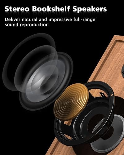 Record Player Vinyl Bluetooth Turntable with 36 Watt Stereo Bookshelf Speakers, Hi-Fi System with Magnetic Cartridge, USB Recording and Auto Stop thumbnail 2