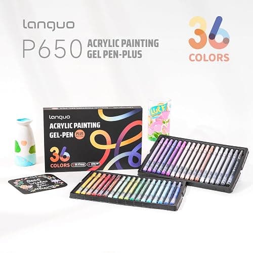 languo Acrylic Gel Pens for Coloring, 36 Colors Set 3D Acrylic Paint Pens with 1.0mm Bullet Tip for Adult Coloring, Colored Gel Pens for Black Paper, Rock, Glass, Fabric, DIY and Art Crafts Supplies thumbnail 2