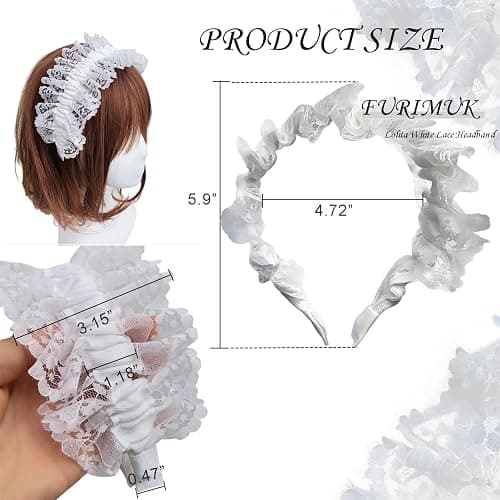 Furimuk Lolita White Lace Headband Headdress Gothic Vintage Cosplay Hair Accessories for Tea Party Princess thumbnail 2