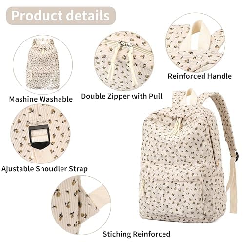 Tanweibago Corduroy Backpack for Girls Boys, 16 Inch School Bag | Elementary Primary Preschool Travel Daypack, Lightweight Corduroy Bookbag, Casual Backpack for Kids thumbnail 3