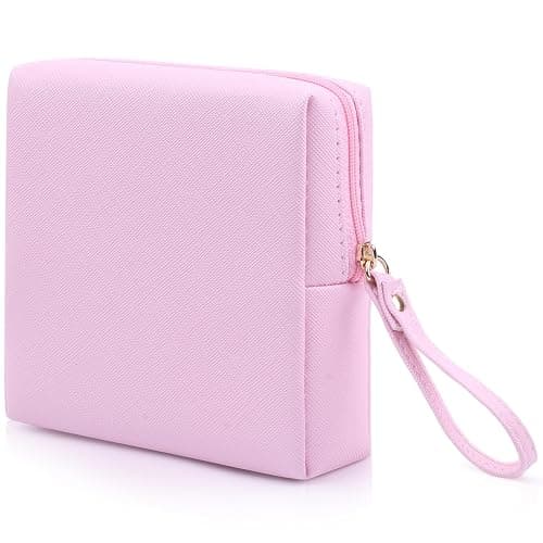 Teircno Sanitary Napkin Period bag for Women, Sanitary Napkin Storage Bag, PU Leather Sanitary Pad Bags Pounch, Portable Tampons Zipper Organizer Bag with Handle for Ladies - Image 1