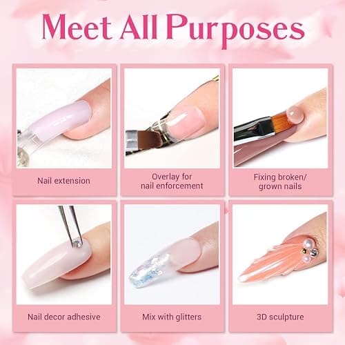 Modelones Poly Nail Gel Kit Builder Extension Gel Nude White French Colors with Nail Lamp Slip Solution Rhinestone Manicure Complete Kit DIY Art Design Beginner Gift thumbnail 7