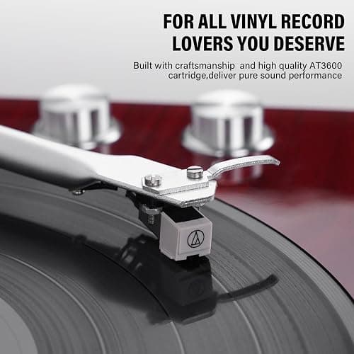 Belt Drive Turntable for Vinyl Record Player,Connect with Bluetooth Speakers or Active Speaker,Built-in Phono Pre-amp,USB Digital Output, Magnetic Cartridge,High-Gloss Wood Design(Red) thumbnail 4