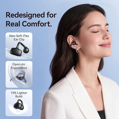 Kinglucky Upgraded Clip-On Earbuds Comfortable fit & Crystal-Clear Sound, 40H Playtime Open Ear Buds Bluetooth 5.4 Wireless Headphones for Women Ideal for Small Ears,Sports,Workouts,Glasses Black thumbnail 3