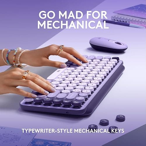 Logitech POP Keys Mechanical Wireless Keyboard - Cosmos | Customizable emoji keys, durable compact design, USB connectivity, multi-device, multi-OS compatible thumbnail 4