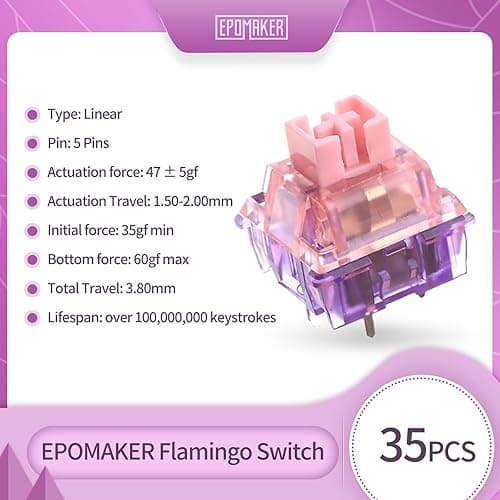 EPOMAKER Flamingo 35 Pieces 47gf Linear Mechanical Keyboard Switches Set, 35gf Initial Force Factory Lubed Switch with POM Stem, Dual Spring, PC Housing for Gaming DIY Keyboard thumbnail 2