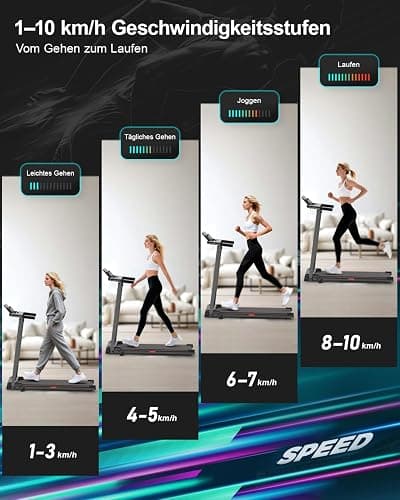 Laufband für Zuhause, Elektrisches Laufbänder mit Griff, Klappbares bis 10Km/H, Treadmill Walking Pad for Home, Leise Klein Büro Klappbar Kompakte, Anzeige 12 Voreingestellte Programme thumbnail 4