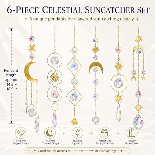 6Pieces Colorful Crystals Suncatcher Hanging Sun Catcher with Chain | Pendant Ornament Crystal Balls for Window Home Garden Christmas Day Party Wedding Decoration thumbnail 2