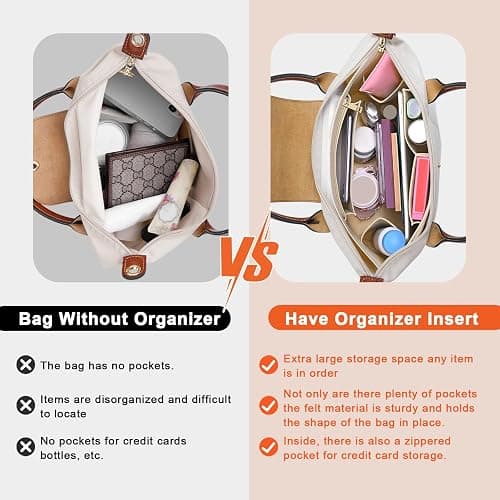 LOUKAYCCI Purse Organizer Insert for Longchamp Le Pliage S Handbag Insert Felt Long Champ Tote Bag Organizer Insert with Cup (Beige, Small) thumbnail 3