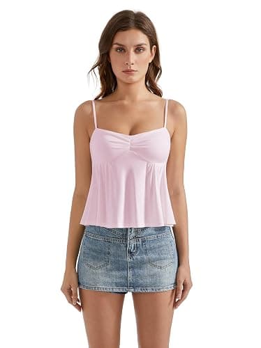 OMKAGI Cute Peplum Camisole Tops for Women Built in Bra Sleeveless Going Out Tank Top thumbnail 3