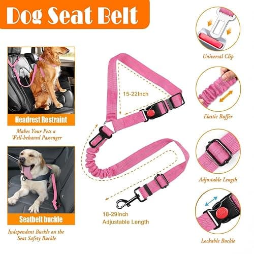 LOBEVE No Pull Dog Harness, Collar & Leash Set | Includes Dog Seat Belt, Collapsible Bowls & Poop Bag Dispenser. Ideal for Training, Walking, Hiking. Fits Small to Large Dogs(Pink-XL) thumbnail 7